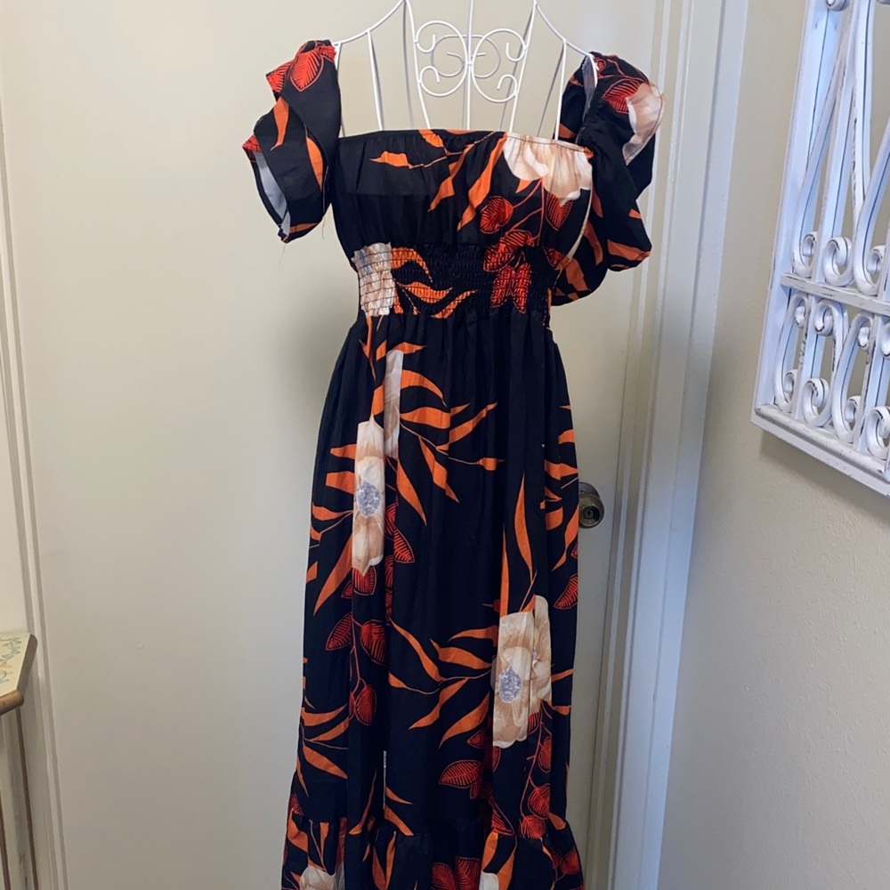 No Boundaries One Shoulder Black and Orange Dress